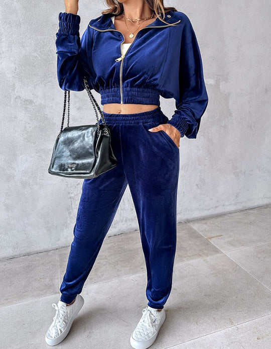 Damen lässiger Sportanzug mit elastischem Bund und Taschen R&B