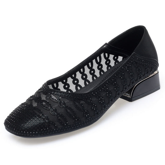 Damen Elegante Ballerinas mit funkelnden Strass-Details und komfortablem Blockabsatz R&B
