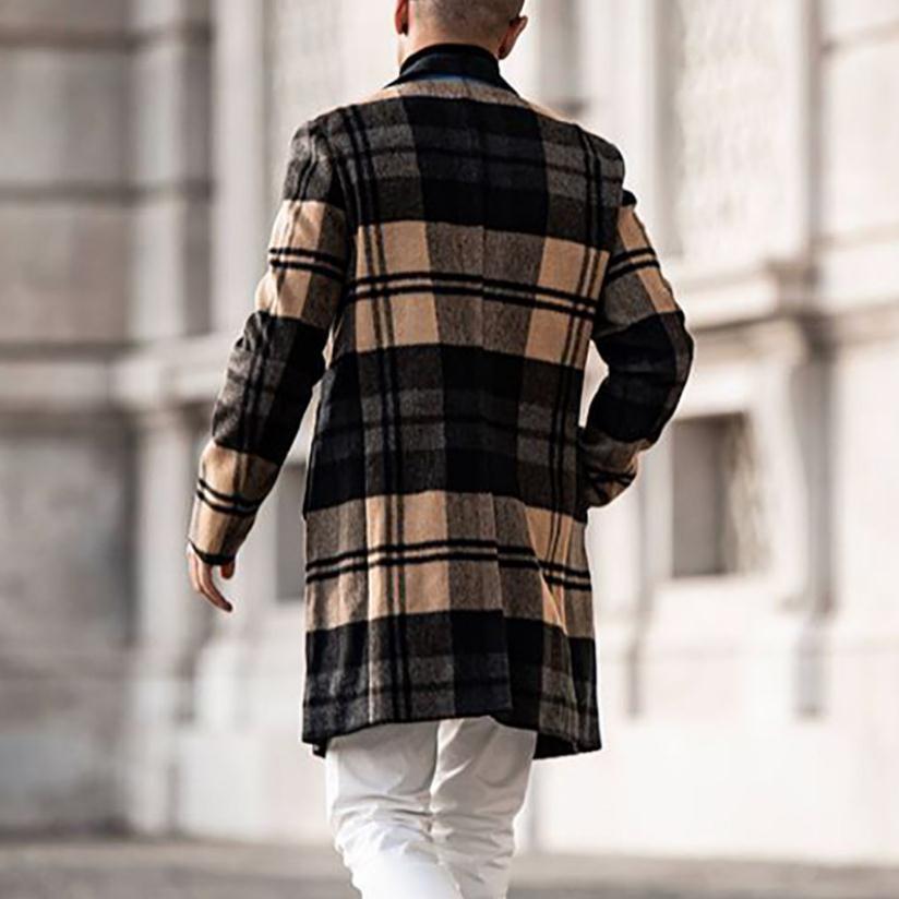 Herren eleganter Karomantel mit klassischem Schnitt und doppelter Knopfleiste R&B