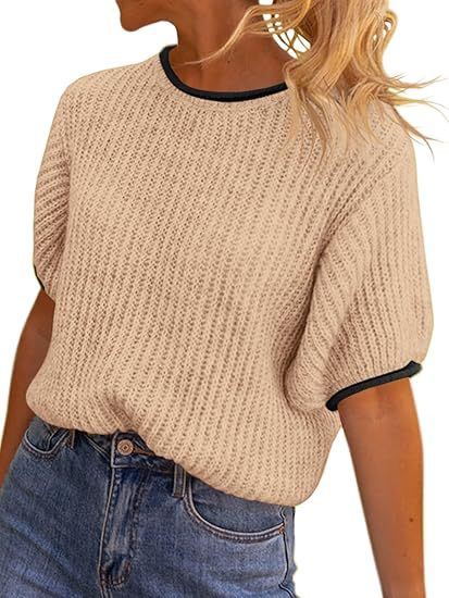 Damen lässiges Ripp-Strickoberteil mit kontrastierenden Abschlüssen R&B