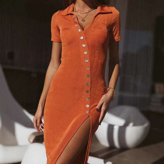 Damen Kleid mit raffiniertem V-Ausschnitt und Knopfdetails R&B