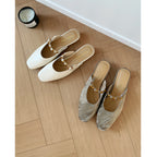 Damen elegante Mules mit komfortablem Riemen und schimmerndem Obermaterial