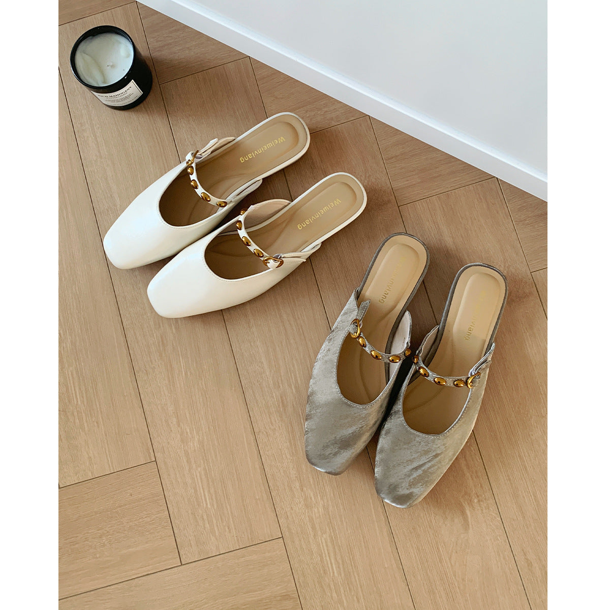 Damen elegante Mules mit komfortablem Riemen und schimmerndem Obermaterial