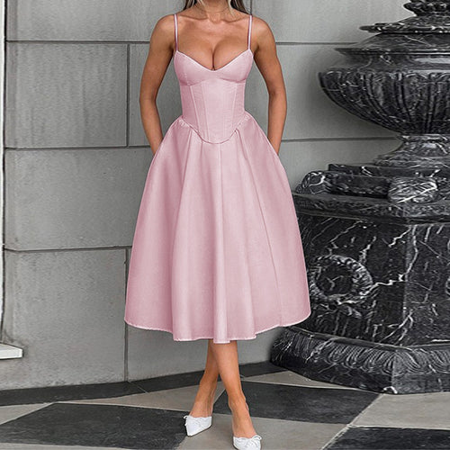 Damen Midikleid mit herzförmigem Ausschnitt und schwingendem Rock R&B