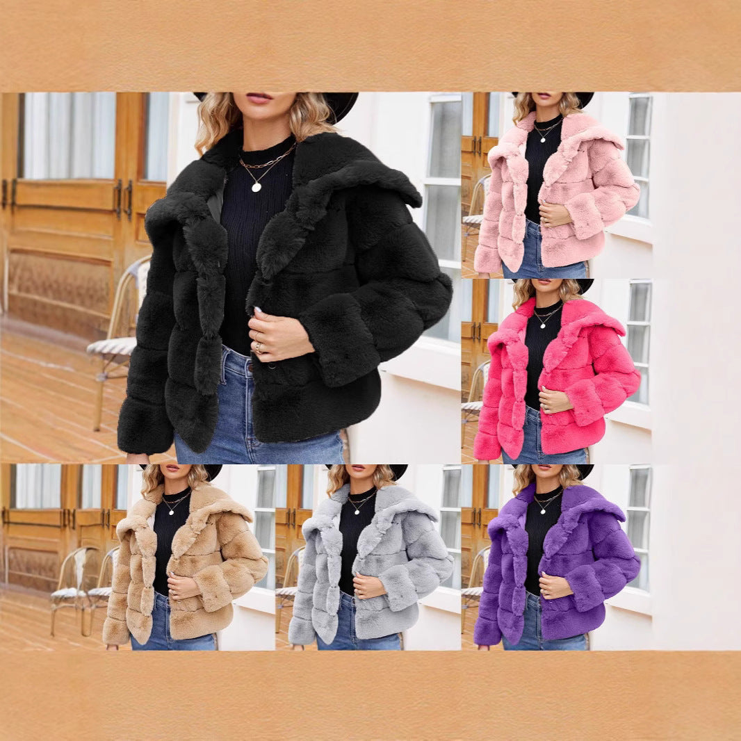 Damen Modische Kapuzenjacke aus künstlichem Pelz mit strukturiertem Design R&B