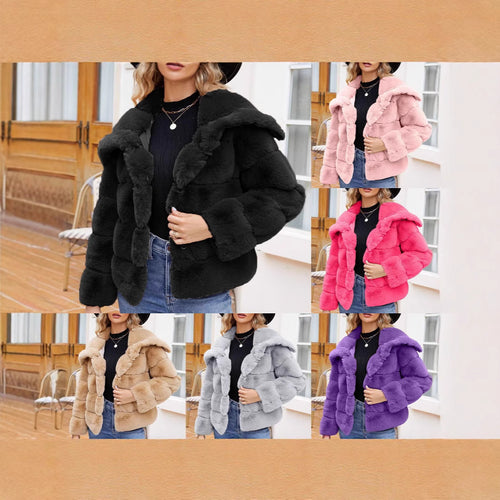 Damen Modische Kapuzenjacke aus künstlichem Pelz mit strukturiertem Design R&B