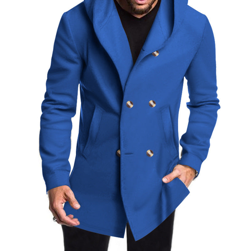 Herren eleganter und warmer Mantel mit doppelter Knopfleiste und großen Taschen R&B