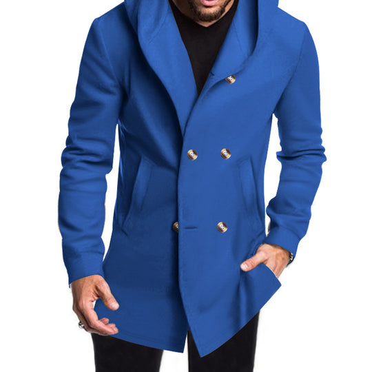Herren eleganter und warmer Mantel mit doppelter Knopfleiste und großen Taschen R&B