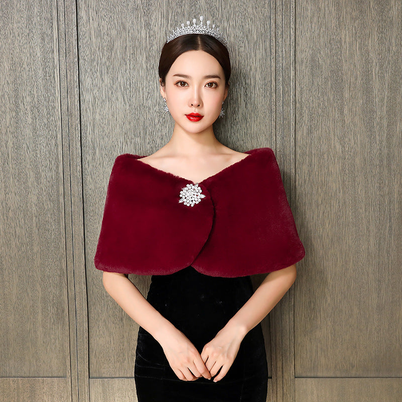 Damen eleganter und luxuriöser Umhang aus Kunstpelz R&B