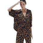 Damen Jumpsuit mit weit geschnittenen Beinen und elegantem Giraffenmuster R&B