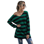Damen gestreifter Oversized Pullover mit tiefem V-Ausschnitt und trendigen Cut-Outs R&B