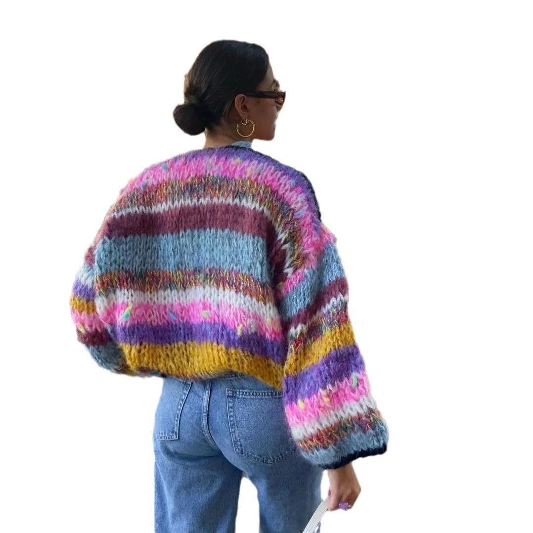 Damen Strickjacke mit voluminösen Ärmeln und farbverlaufendem Design R&B