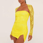 Damen Spitzenkleid mit langen Ärmeln R&B