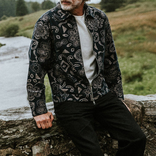 Herren Zip-Jacke mit floralem Design und praktischen Taschen R&B