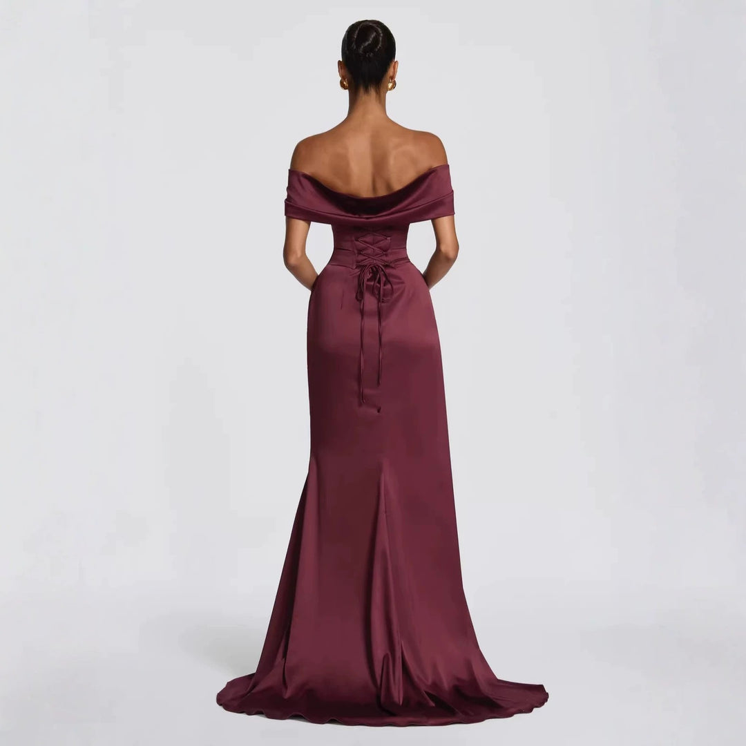 Damen Elegantes Off-Shoulder-Maxikleid mit seitlichem Schlitz R&B