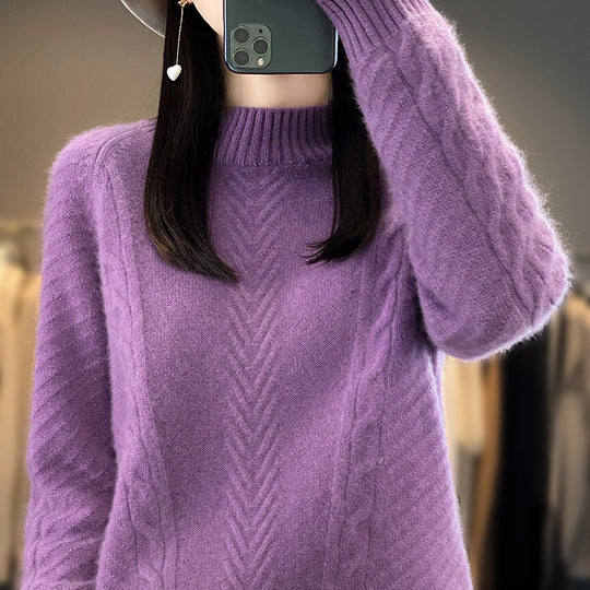 Damen Grobstrickpullover mit Zopfmuster und elegantem Rundhalsausschnitt R&B