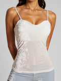 Damen elegantes Spaghettiträgershirt mit luxuriösem Paillettenbesatz und feinem Rippstrick R&B