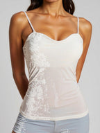Damen elegantes Spaghettiträgershirt mit luxuriösem Paillettenbesatz und feinem Rippstrick R&B