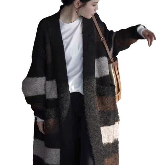 Damen Langer Strickcardigan mit geometrischem Muster R&B