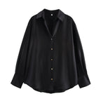 Damen nan oversized Satinbluse mit Hemdkragen, verlängerten Manschetten und abgerundetem Saum R&B