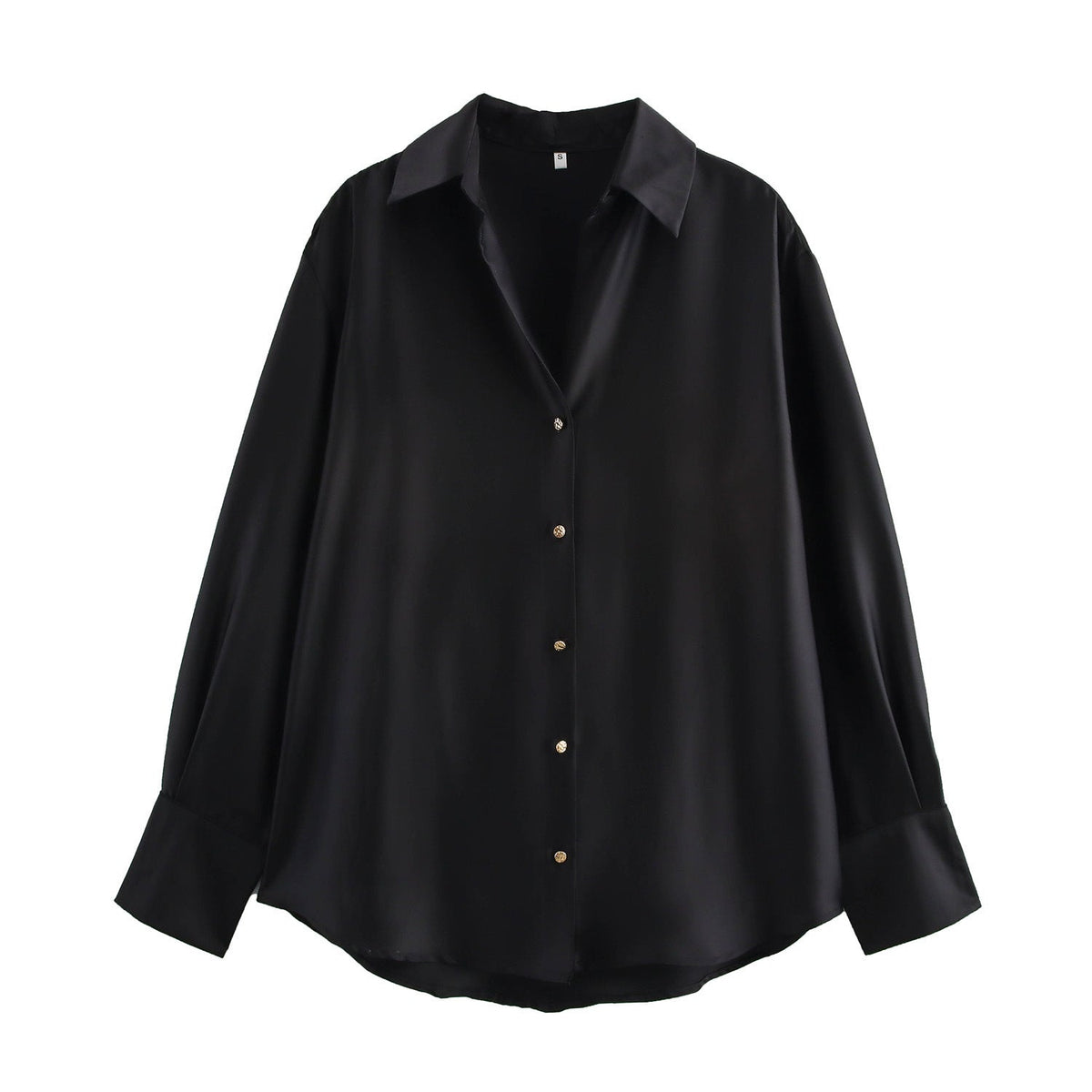 Damen nan oversized Satinbluse mit Hemdkragen, verlängerten Manschetten und abgerundetem Saum R&B