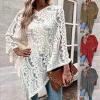 Damen Strickponcho mit kunstvollen Häkelmustern und Fransen R&B