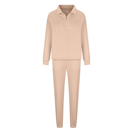 Damen lässiges Fleece-Set mit halbem Reißverschluss und weitem Schnitt R&B