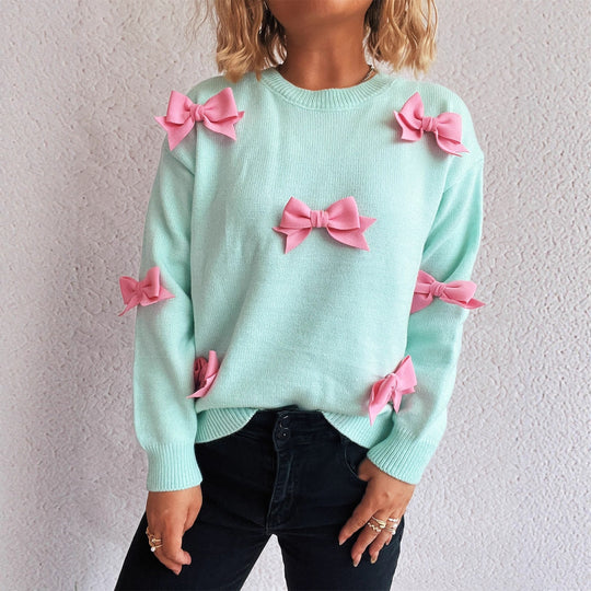 Damen Pullover mit verspielten Schleifenapplikationen R&B