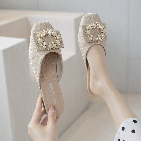 Damen elegante Mules mit Schmuckdetails R&B