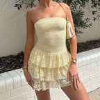 Damen Spitzenkleid mit voluminösem Rock und trägerlosem Design R&B