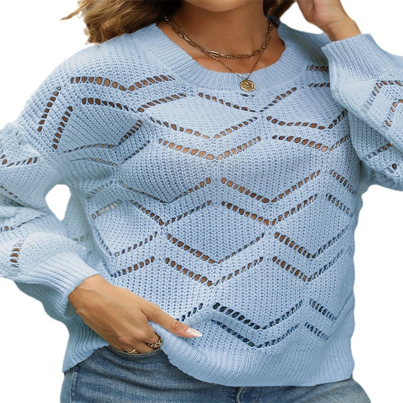 Damen Strickpullover mit dekorativem Wellenmuster R&B