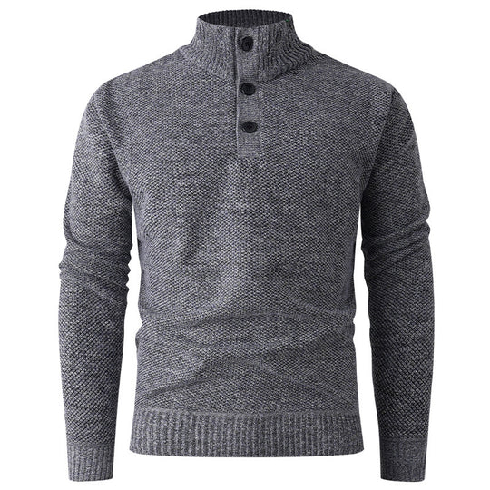 Herren Strickpullover mit hohem Kragen und durchgehendem Knopfverschluss R&B