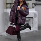 Damen Oversized Daunenjacke mit sichtbarem Steppdesign und hohem Kragen R&B