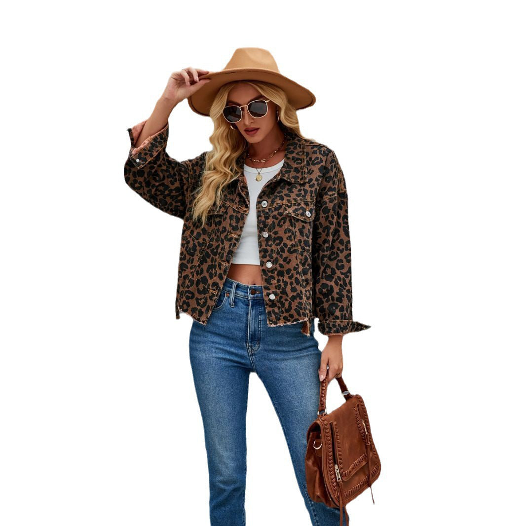 Damen Karierte Denimjacke im angesagten Leopardenmuster mit modernem Schnitt R&B