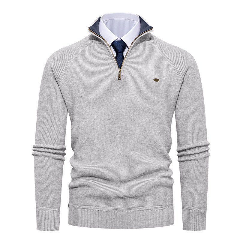 Herren eleganter Strickpullover mit Stehkragen und Reißverschluss R&B
