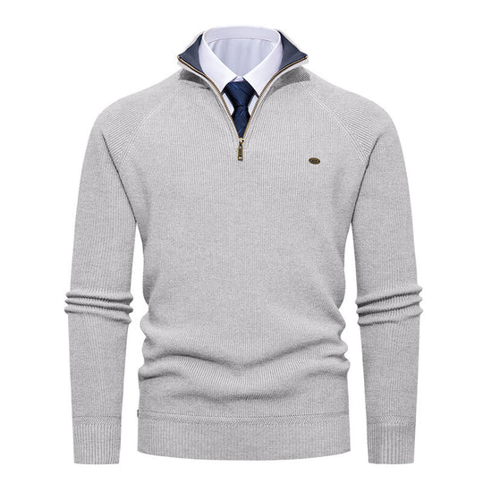 Herren eleganter Strickpullover mit Stehkragen und Reißverschluss R&B
