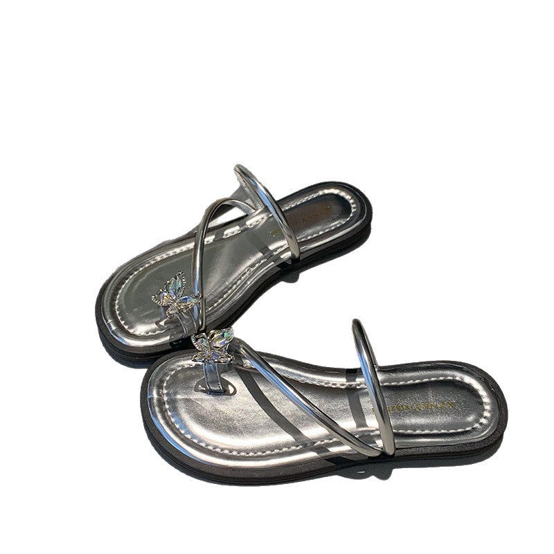 Damen elegante Flip-Flops mit funkelnden Schmetterlingsapplikationen EB