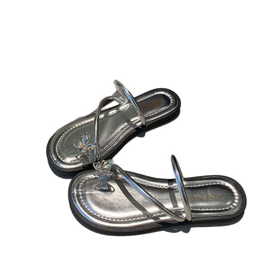 Damen elegante Flip-Flops mit funkelnden Schmetterlingsapplikationen R&B