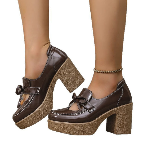 Damen elegante Blockabsatzschuhe mit modischer Schleifenapplikation R&B