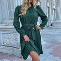 Damen Midi-Kleid mit elegantem Rüschendesign und Bindegürtel R&B