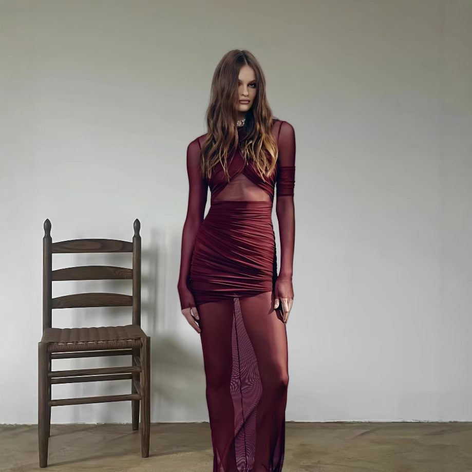 Damen Figurbetontes Wickelkleid mit raffinierten Drapierungen und langem Arm R&B