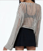 Damen luftiges Cropped Strickoberteil mit weit geschnittenen Ärmeln R&B