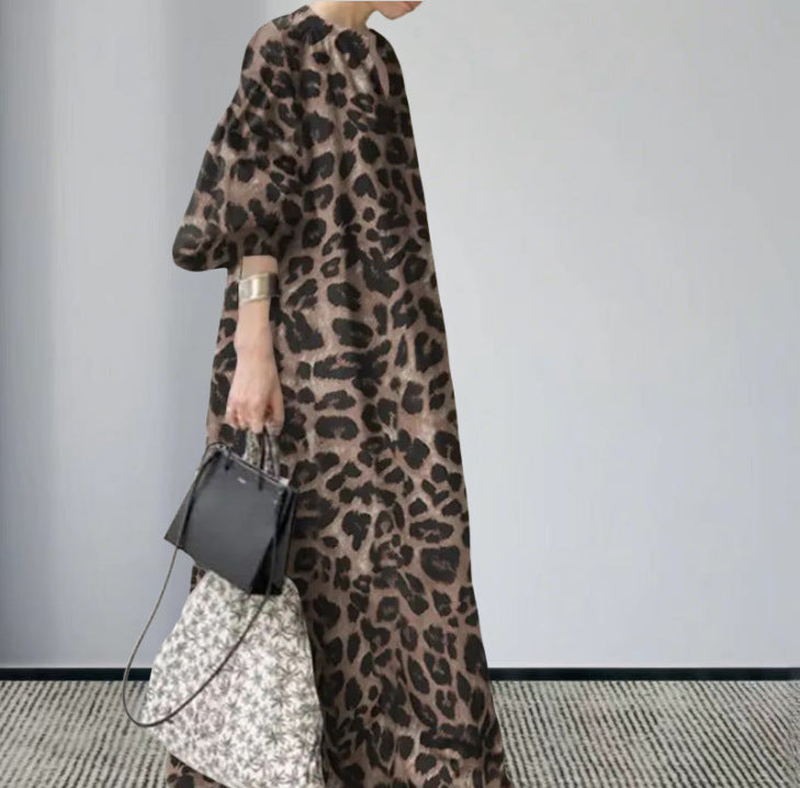 Damen Langarm Maxi-Kleid im auffälligen Leopardenmuster R&B