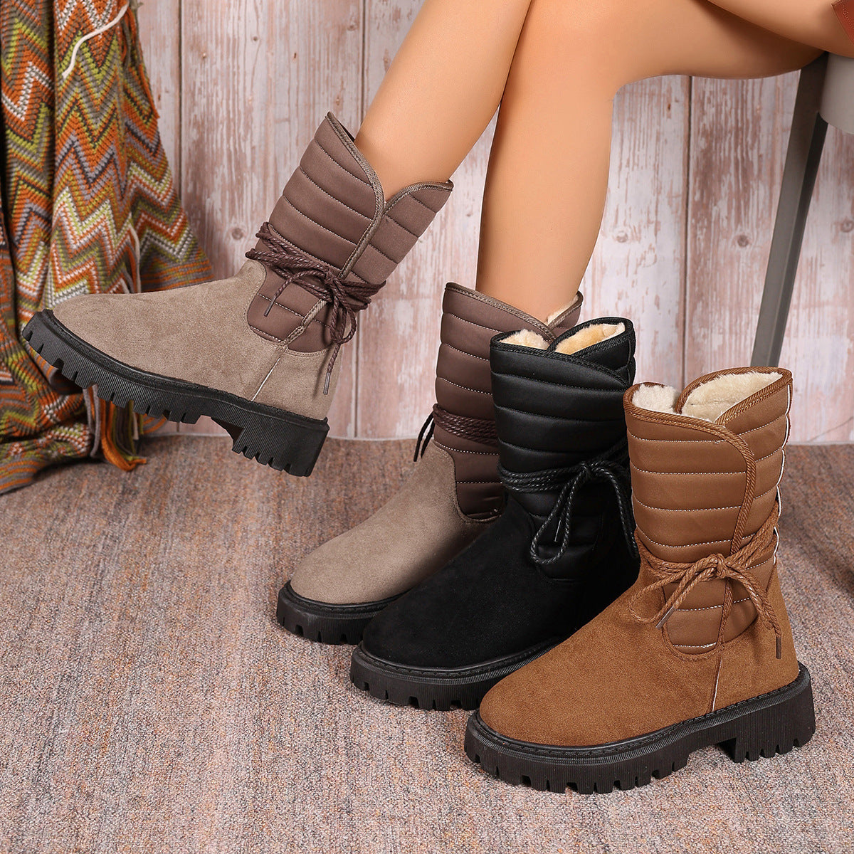 Damen gefütterte Schnürstiefel mit modischem Rüschendesign und rutschfester Sohle R&B