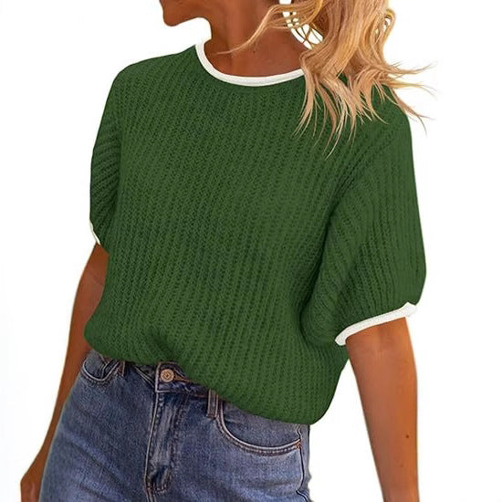 Damen lässiges Ripp-Strickoberteil mit kontrastierenden Abschlüssen R&B