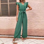Damen Eleganter Jumpsuit mit Taillengürtel und Rüschendetails R&B