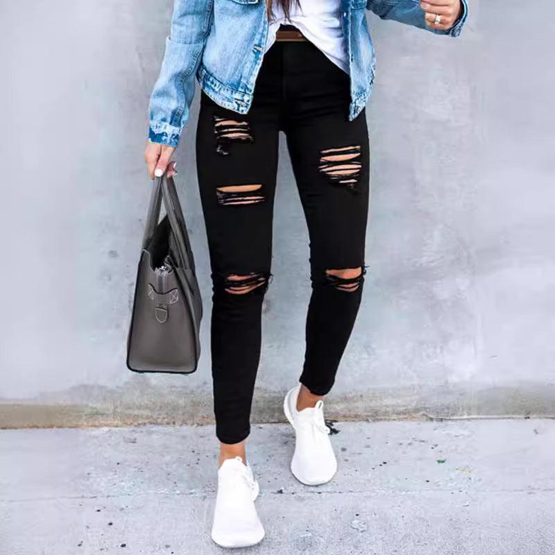 Damen Skinny Jeans mit modischen Rissen R&B