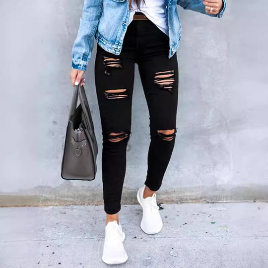 Damen Skinny Jeans mit modischen Rissen R&B