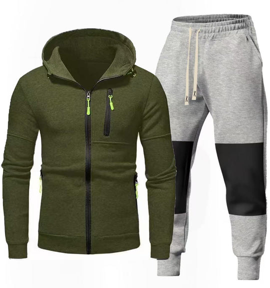 Herren Sportliches Hoodie- und Jogginghose-Set mit Funktionalen Reißverschlusstaschen R&B