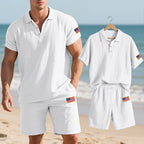 Herren Polo- und Shorts-Set mit gesticktem Länderflaggen-Motiv
